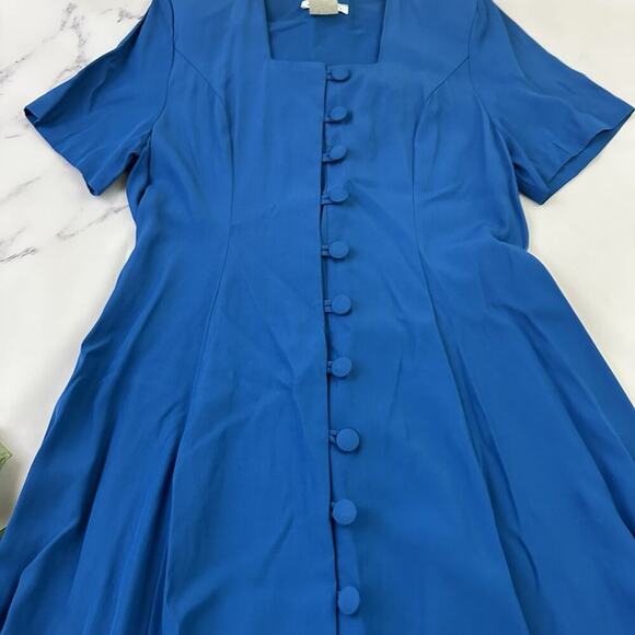 Express Womens Vintage 90s Button Front Dress Size 9 Bright Blue Square Neck - Picture 3 of 9